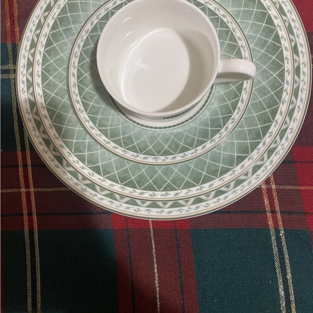 Fitz & Floyd GARDEN GREENS‎ 4 Piece place setting Criss Cross Pattern